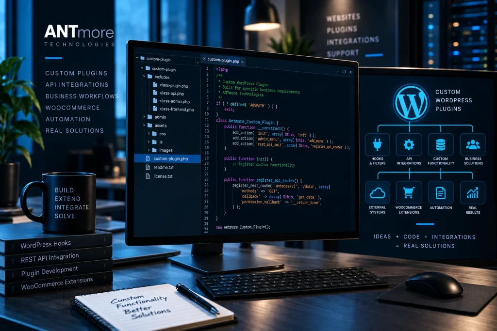 Custom WordPress plugin development with API integrations, automation and WooCommerce functionality