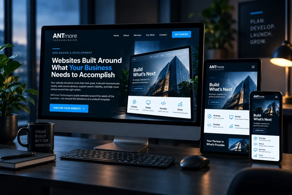 Responsive web design displayed across desktop, tablet and mobile devices