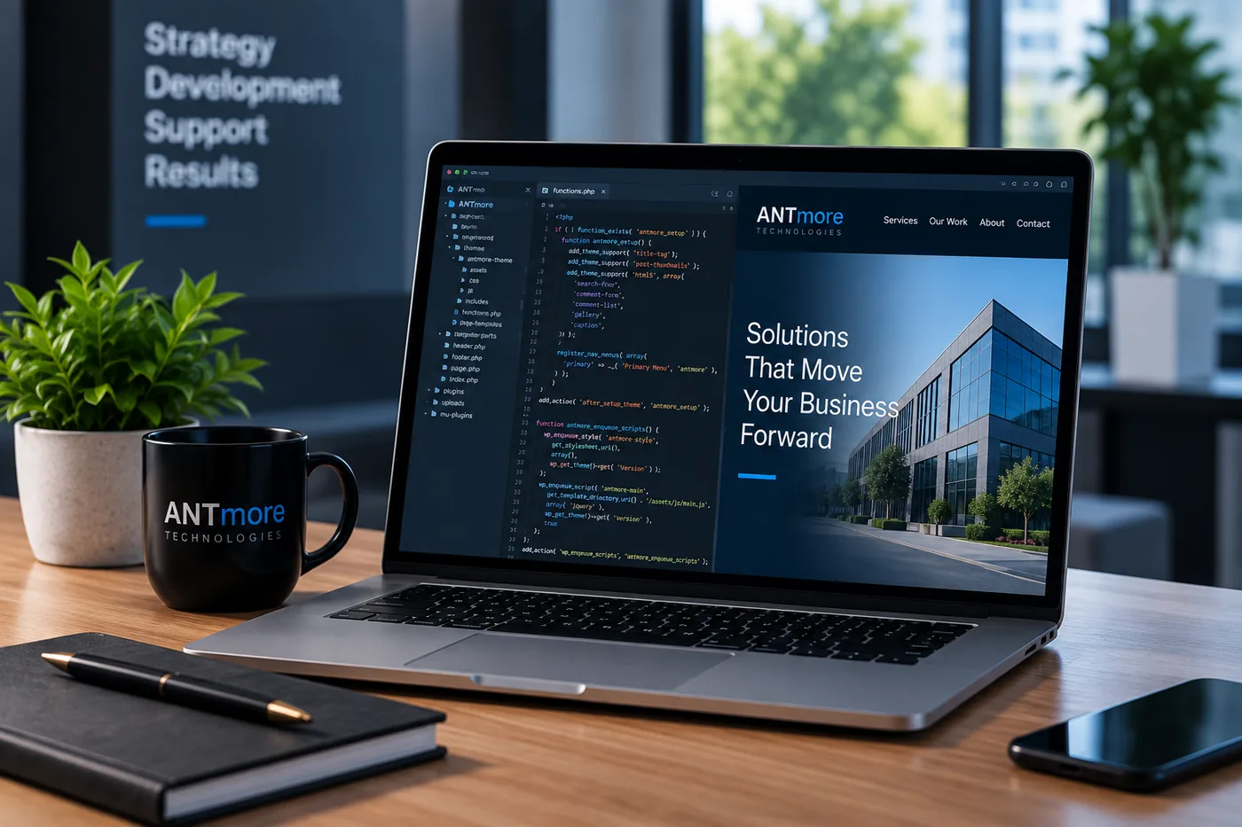 ANTmore Custom WordPress and Web Development Solutions ANTmore Technologies custom WordPress and web development workspace