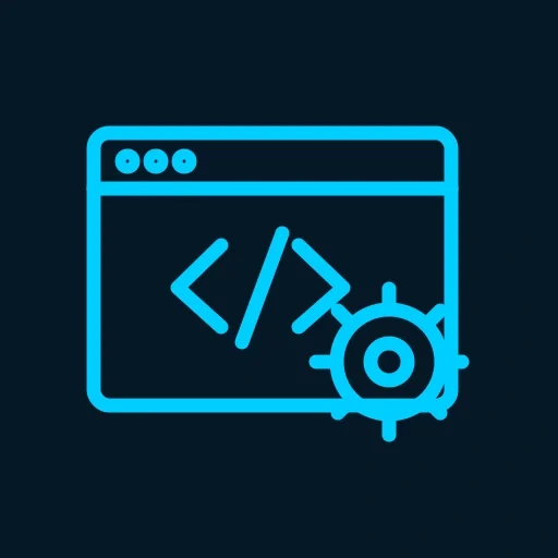Cyan code window and settings gear icon for ANTmore custom WordPress plugin development