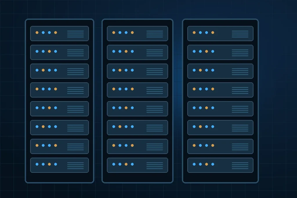 Blue-lit server racks representing hands-on technical website support