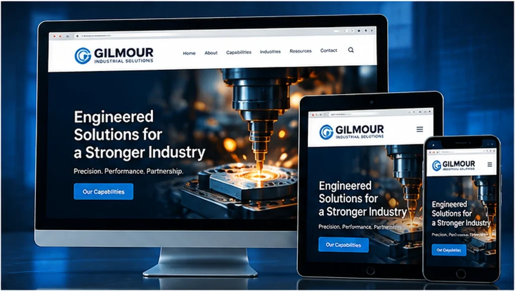 Hero image showing an outdated website transforming into a modern, responsive website design for ANTmore Technologies.