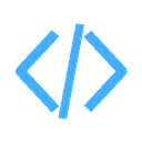 Blue code brackets icon representing website design and development