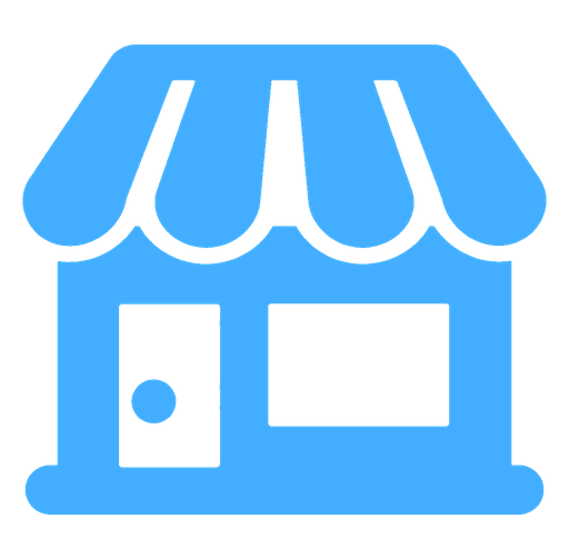 Blue storefront icon representing small business website development