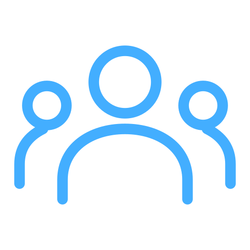 Blue people icon representing departmental collaboration and technical support