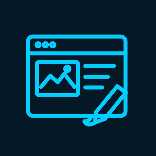 Cyan website layout and paintbrush icon representing ANTmore web design and development services