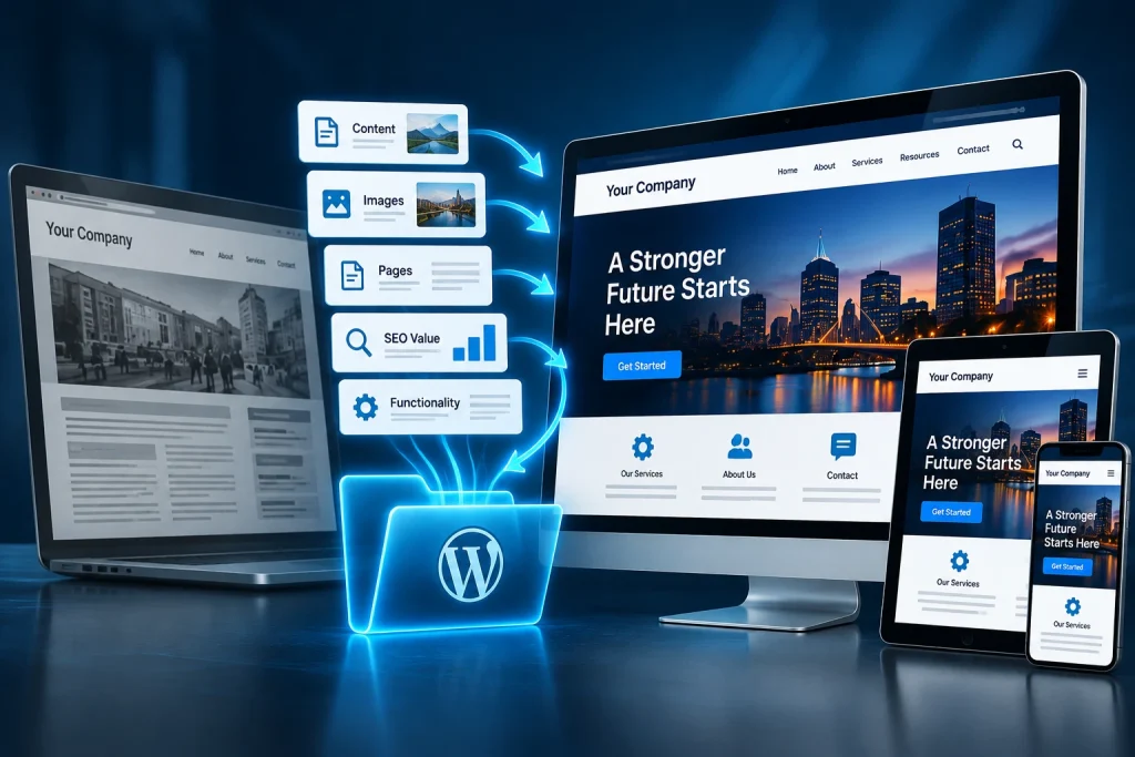 Website redesign preserving existing content, SEO value and functionality