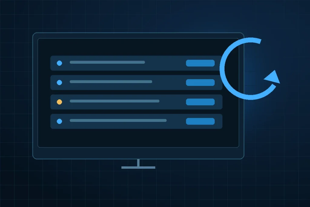 Illustrated WordPress maintenance workspace with update controls and status indicators