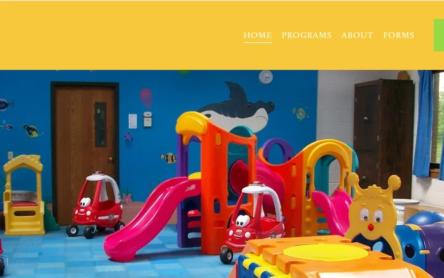Twelve Corners Day Care Center – WordPress Development and Local SEO Twelve Corners Day Care Center website showing the logo, navigation and colorful indoor playground